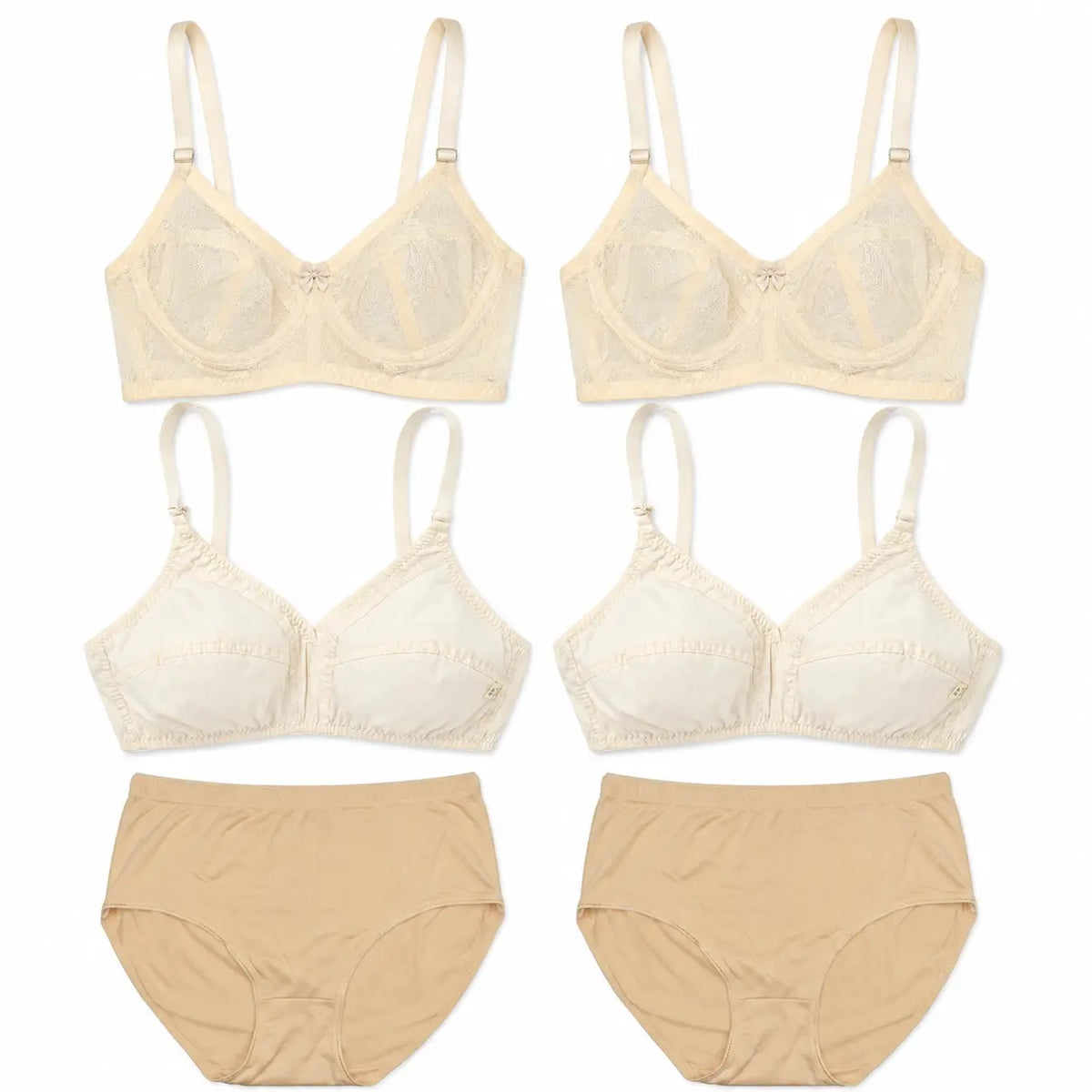 Neepas Premium Pack of 6 Everyday Lingerie Set – 4 Non-Padded Wire-Free Bras + 2 High-Waist Panties