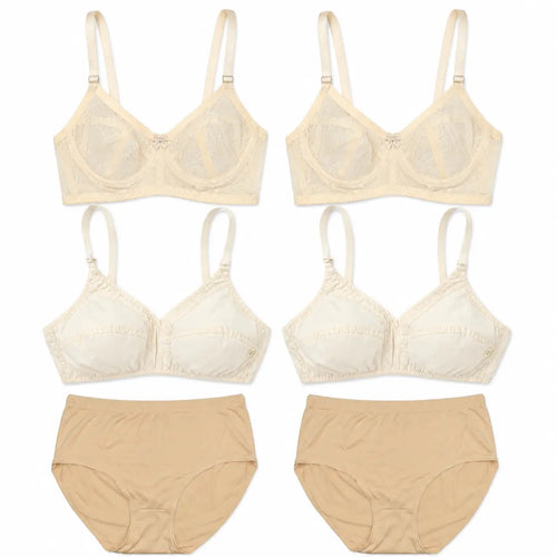Neepas Premium Pack of 6 Everyday Lingerie Set – 4 Non-Padded Wire-Free Bras + 2 High-Waist Panties