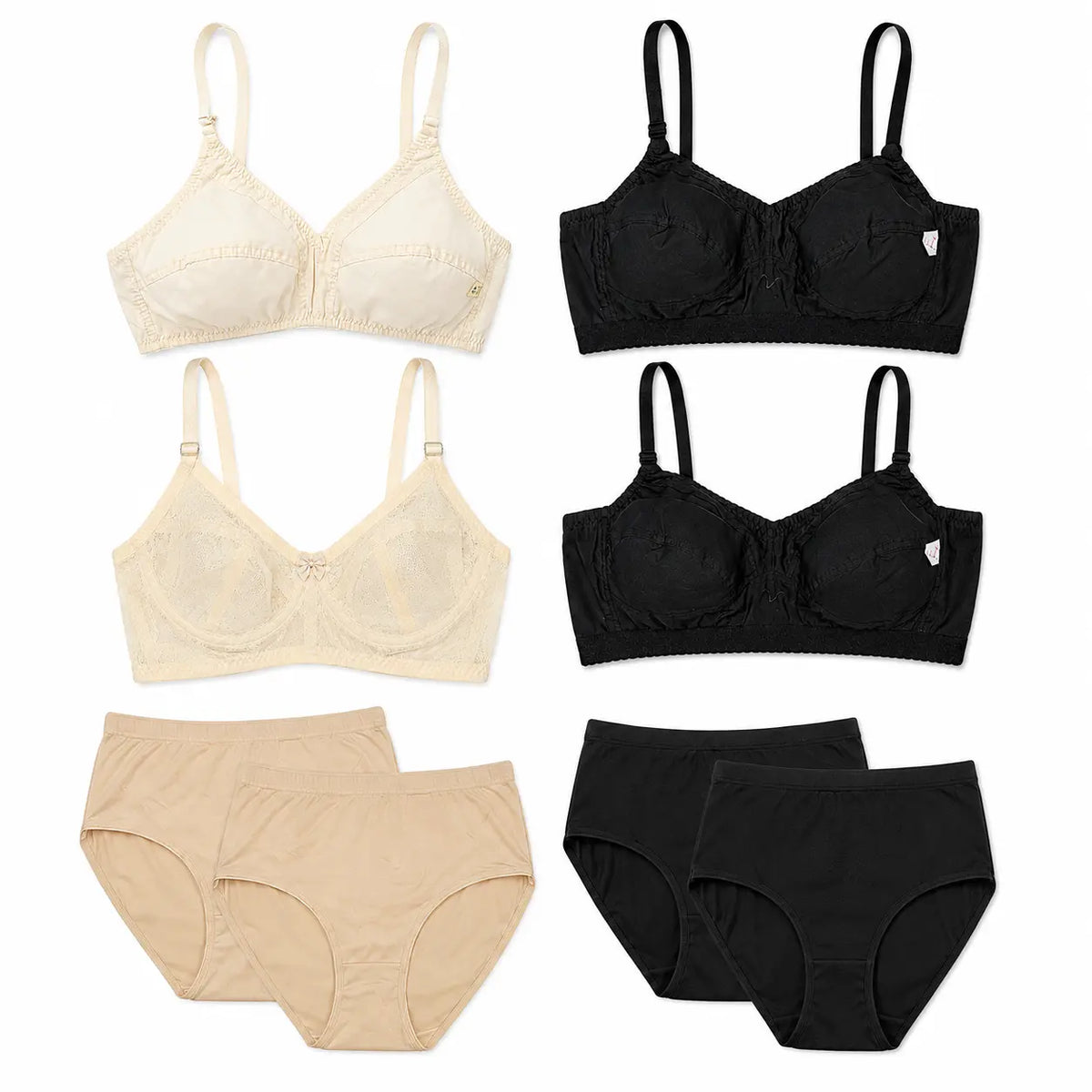 Neepas Premium Pack of 6 Everyday Lingerie Set – 4 Non-Padded Wire-Free Bras + 2 High-Waist Panties