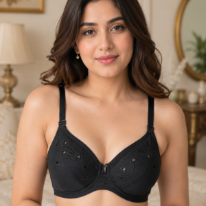 Soft Comfortable Cotton Full Coverage Bra – Black