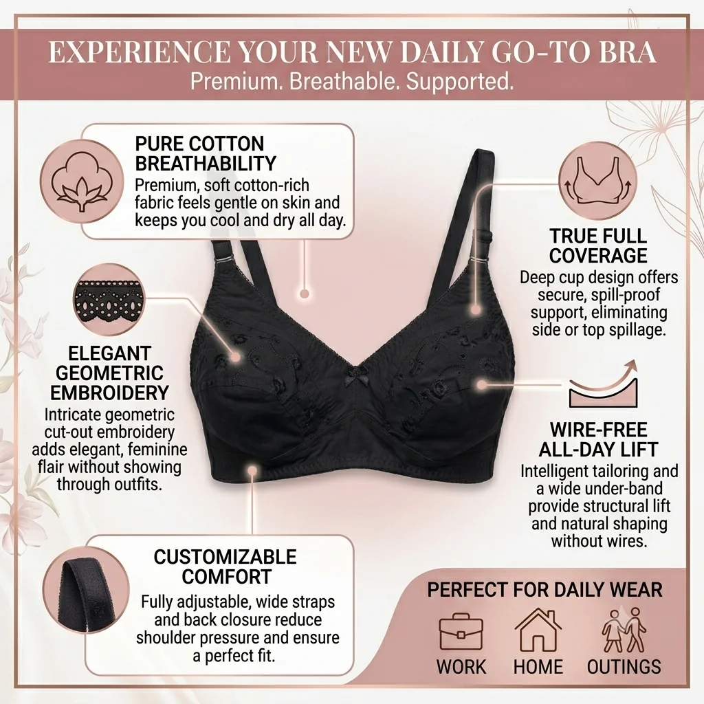 Soft Comfort Cotton Full Coverage Bra Black Product Benefits