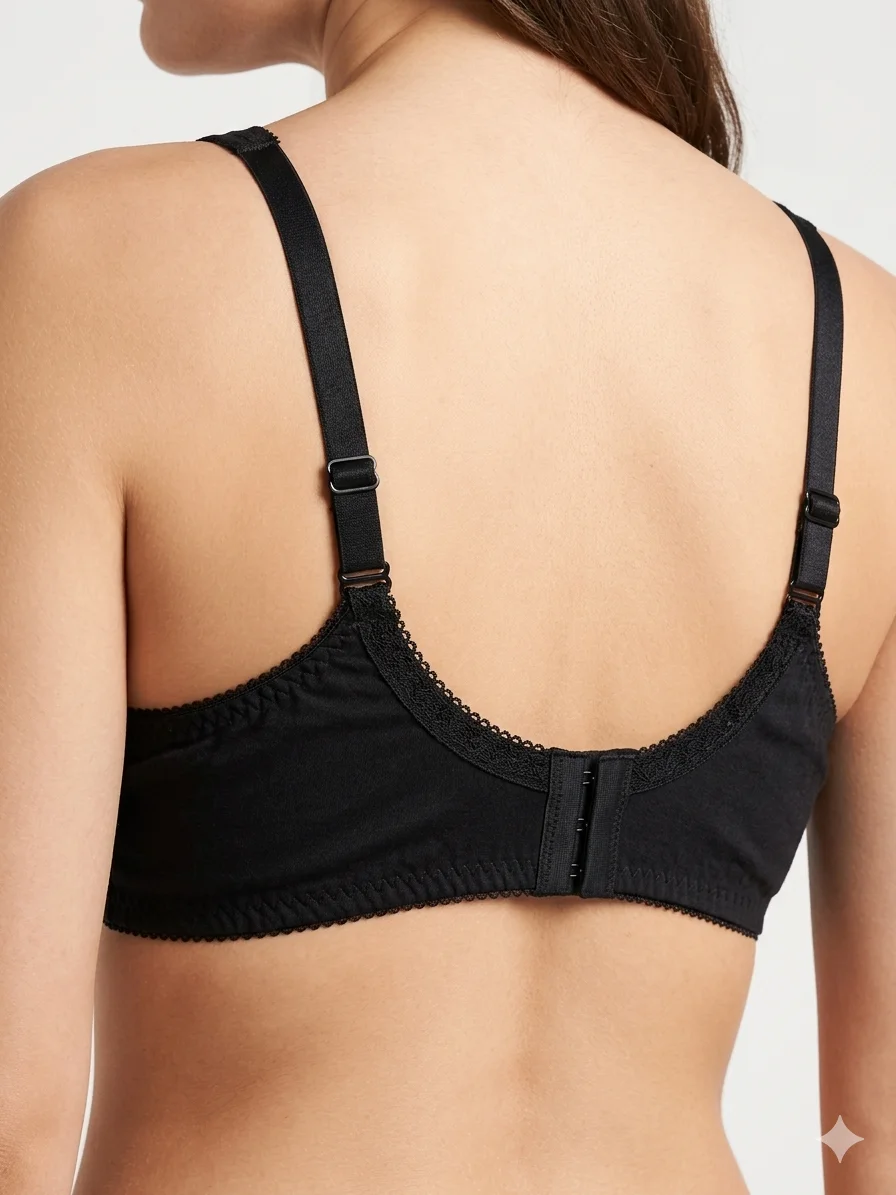 Soft Comfort Cotton Full Coverage Bra Black women wear back show