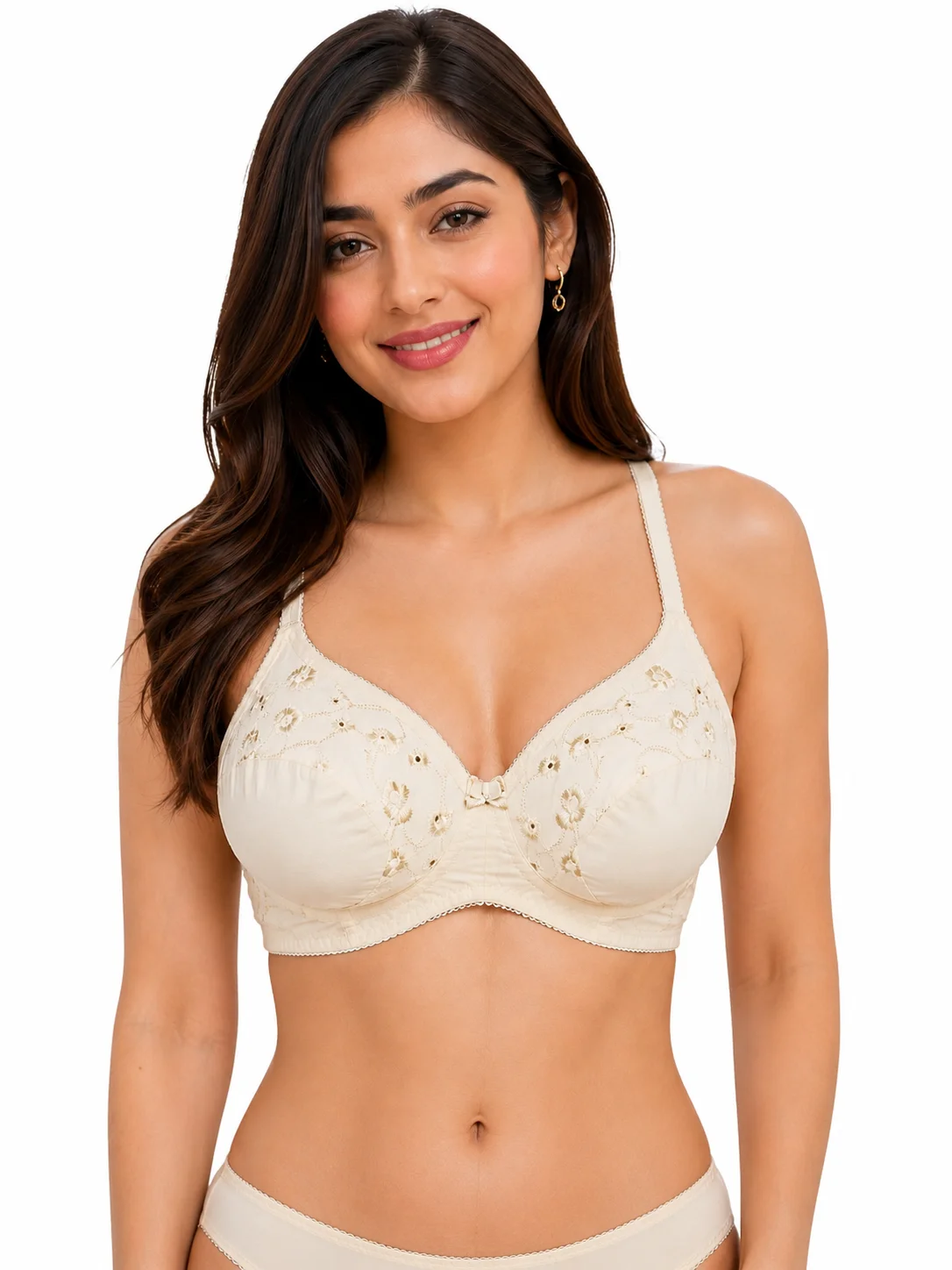 Soft Comfortable Cotton Full Coverage Bra - Skin women wear front 2