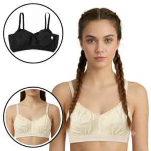 Pack of 2 Women’s Classic Black & skin Soft Cotton Bra – Breathable Non-Padded Wireless Comfort