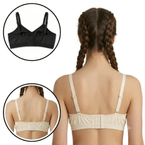 Pack of 2 Women’s Classic Black & skin Soft Cotton Bra – Breathable Non-Padded Wireless Comfort back view