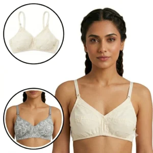 Pack of 2 Women’s Everyday Skin & Printed Grey Comfort Seamless Bra – Wire-Free Breathable Fit