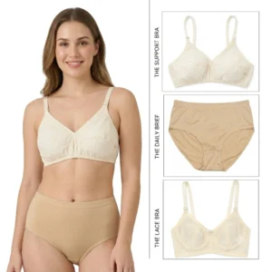 Pack of 3 Women’s Everyday Comfort Set: 2 Seamless Wire-Free Bras & 1 Matching Panty