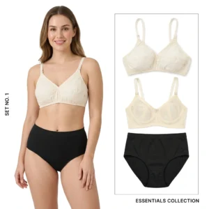 Pack of 3 Women’s Everyday Comfort Set: 2 Seamless Wire-Free Bras & 1 Matching Panty back view