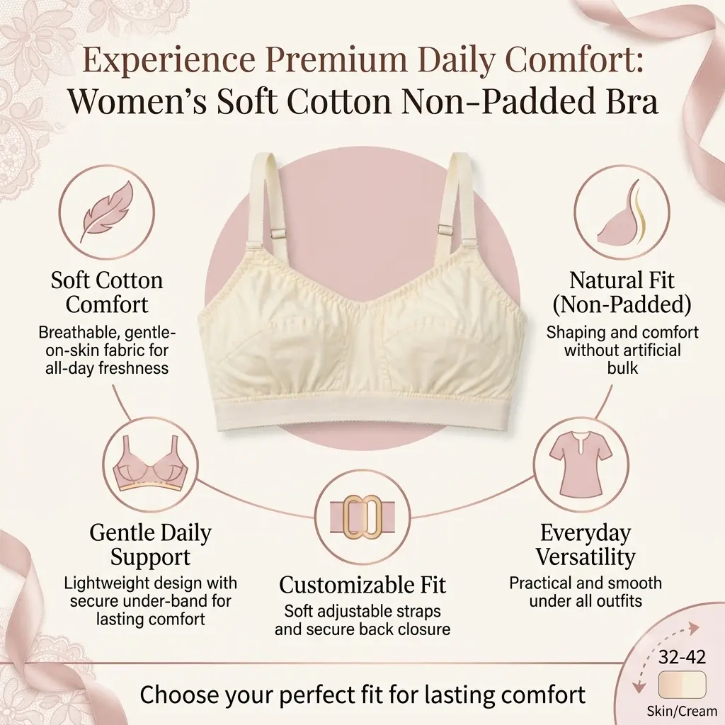 Women Soft Cotton Non-Padded Bra – Cream, Comfortable All-Day Wear - Image 5