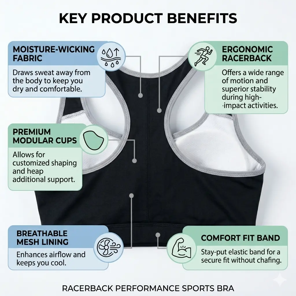 Women Racerback Sports Bra – Full Coverage Breathable Activewear Bra - Benefits