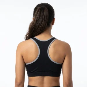 Women Racerback Sports Bra – Full Coverage Breathable Activewear Bra – Black back view