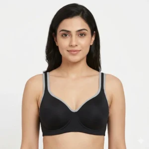 Women Racerback Sports Bra – Full Coverage Breathable Activewear Bra – Black