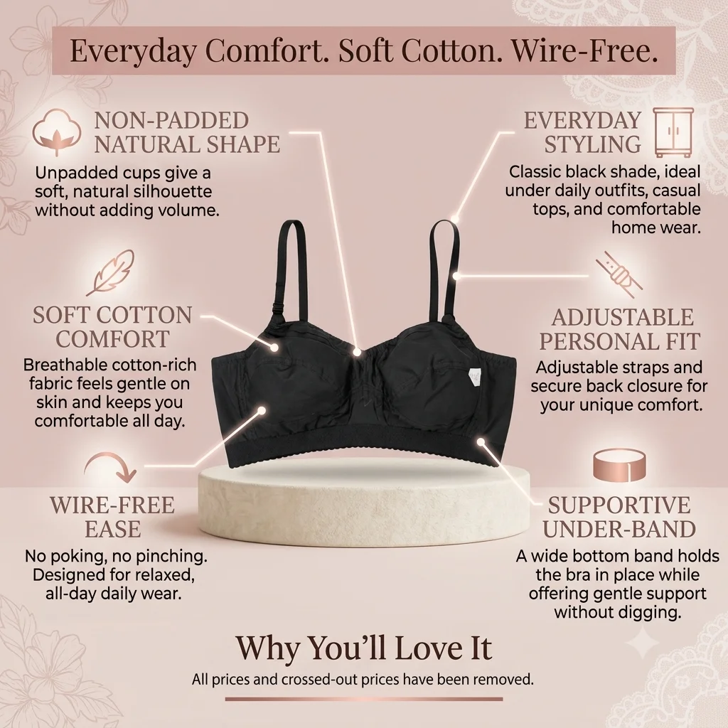 Women’s Black Non-Padded Soft Cotton Bra Benefits