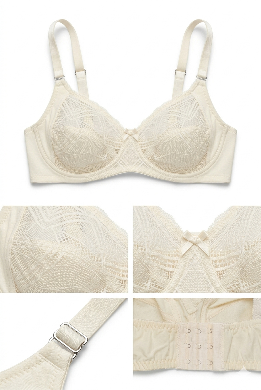 Women’s Cream Soft Net Non-Padded Bra – Premium Daily Wear Comfort Bra main product Multi view
