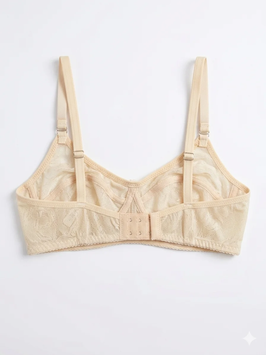 Women’s Cream Soft Net Non-Padded Bra – Premium Daily Wear Comfort Bra main product back view