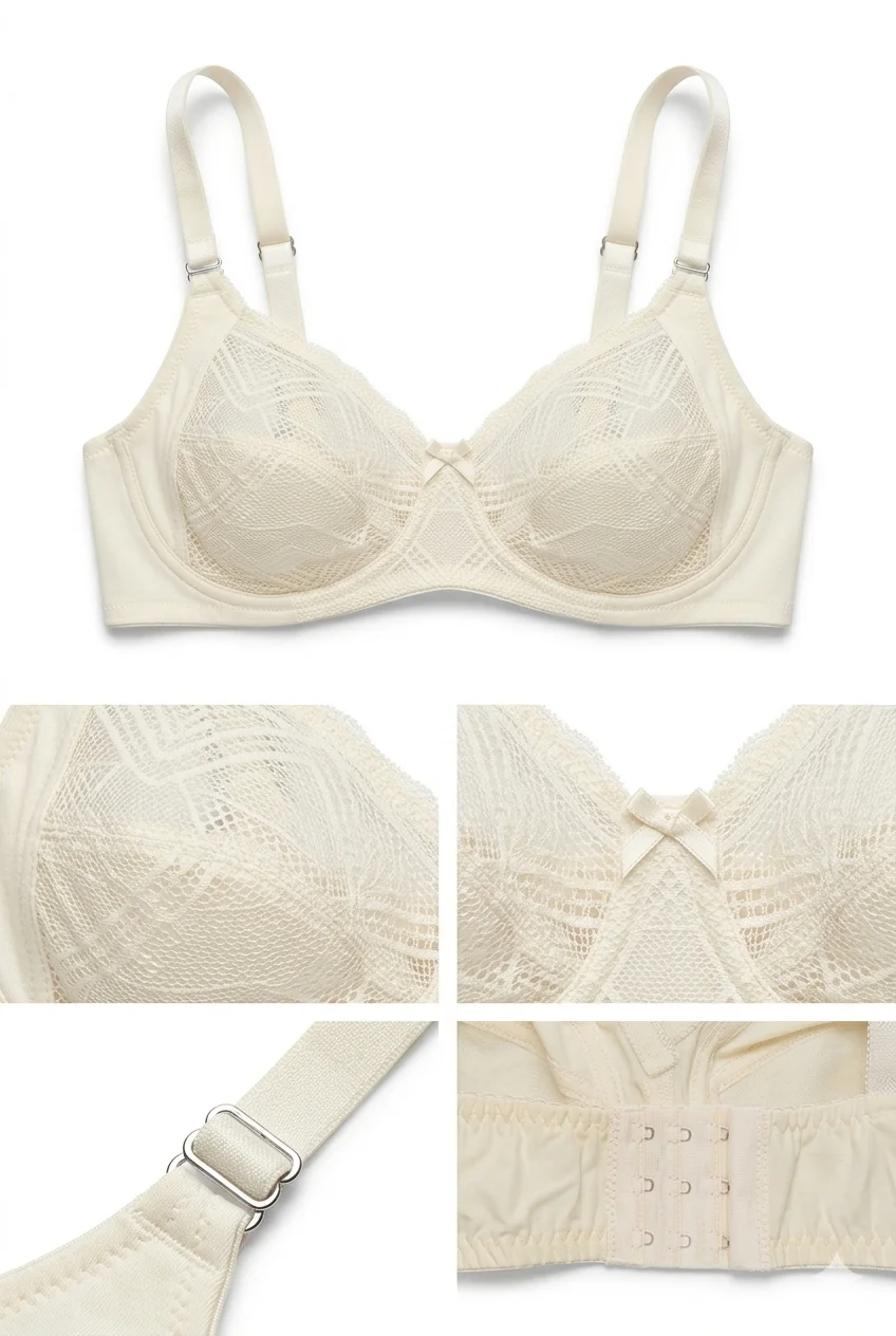 Women’s Cream Soft Net Non-Padded Bra – Premium Daily Wear Comfort Bra main product close picture
