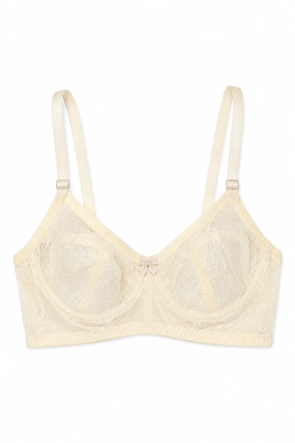 Women’s Cream Soft Net Non-Padded Bra – Premium Daily Wear Comfort Bra main product front picture
