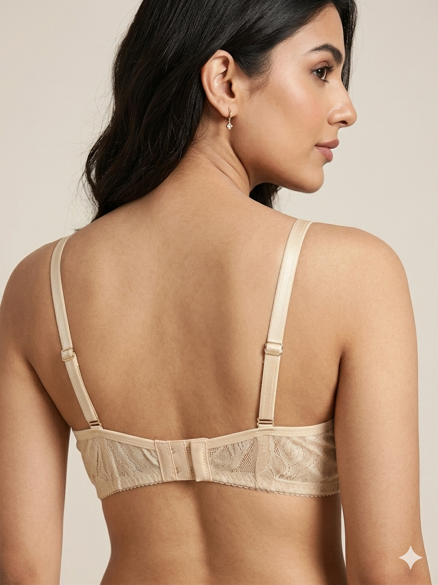 Women’s Cream Soft Net Non-Padded Bra – Premium Daily Wear Comfort Bra main product woman wear back