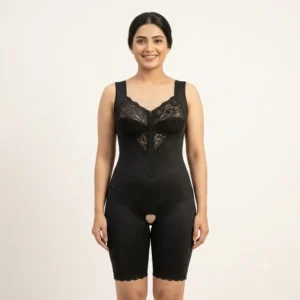 Women’s Full Body Shaper Bodysuit – Tummy Control Waist Trainer Compression Shapewear with Open Bust & Open Crotch | Slimming Body Suit (Black)