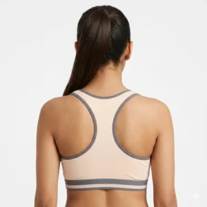 Women’s High-Impact Racerback Sports Bra – Breathable Moisture-Wicking Activewear – Soft Peach back view