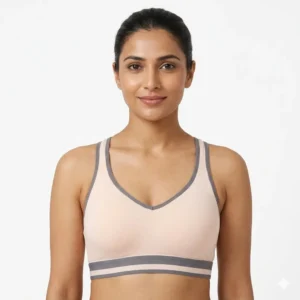 Women’s High-Impact Racerback Sports Bra – Breathable Moisture-Wicking Activewear – Soft Peach