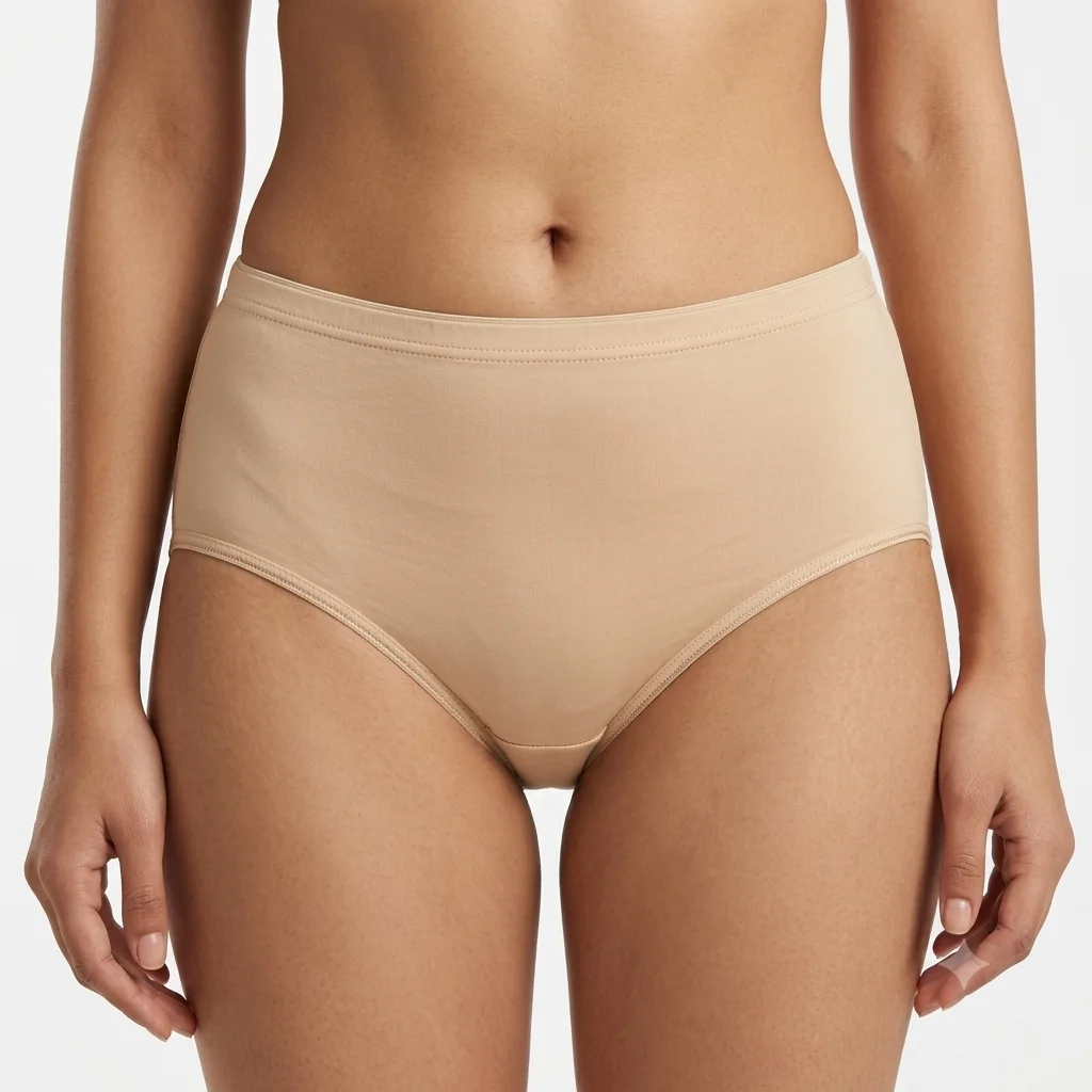 Women’s High-Waisted Soft Cotton Everyday Comfort Briefs – Breathable, Full Coverage Panties - Skin Front View woman wear