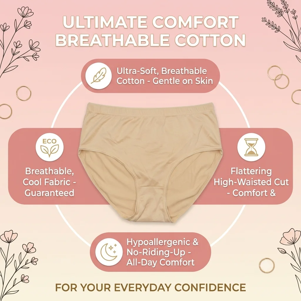 Women’s High-Waisted Soft Cotton Everyday Comfort Briefs – Breathable, Full Coverage Panties - Skin Product Benefits