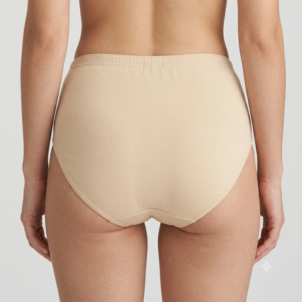 Women’s High-Waisted Soft Cotton Everyday Comfort Briefs – Breathable, Full Coverage Panties - Skin Woman wear back view