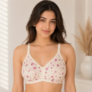 Women’s Pink Floral Printed Soft Cotton Non-Padded Wire-Free Everyday Comfort Bra