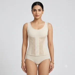 Women’s Postpartum Full Body Shapewear Bodysuit with Front Hooks | Tummy Control Compression Corset | Skin Color