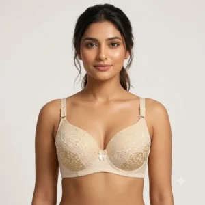 Women’s Premium Beige Lace Padded Bra | Seamless Full-Coverage Underwired T-Shirt Bra