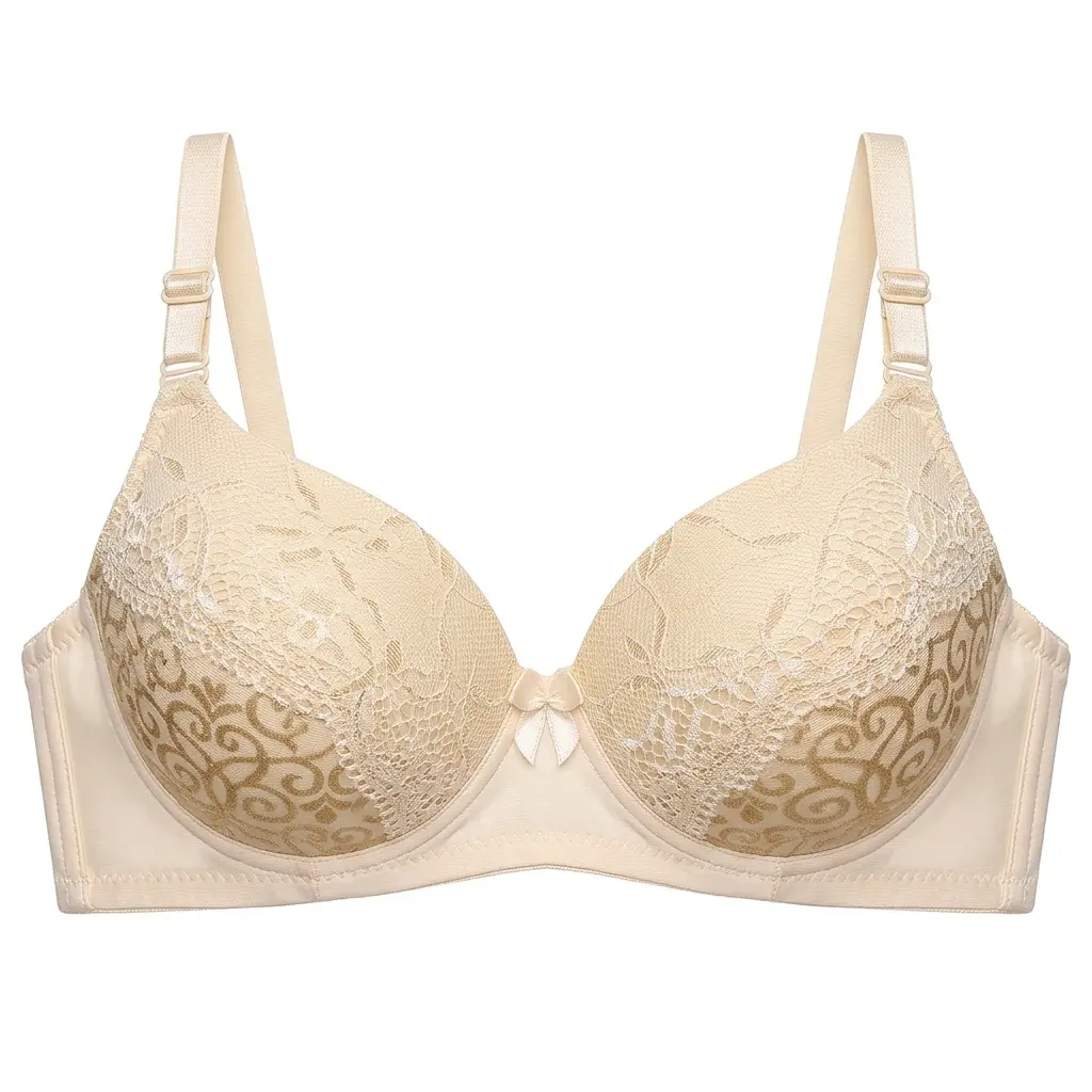 Women's Premium Beige Lace Padded Bra Seamless Full-Coverage Underwired T-Shirt Bra product front view