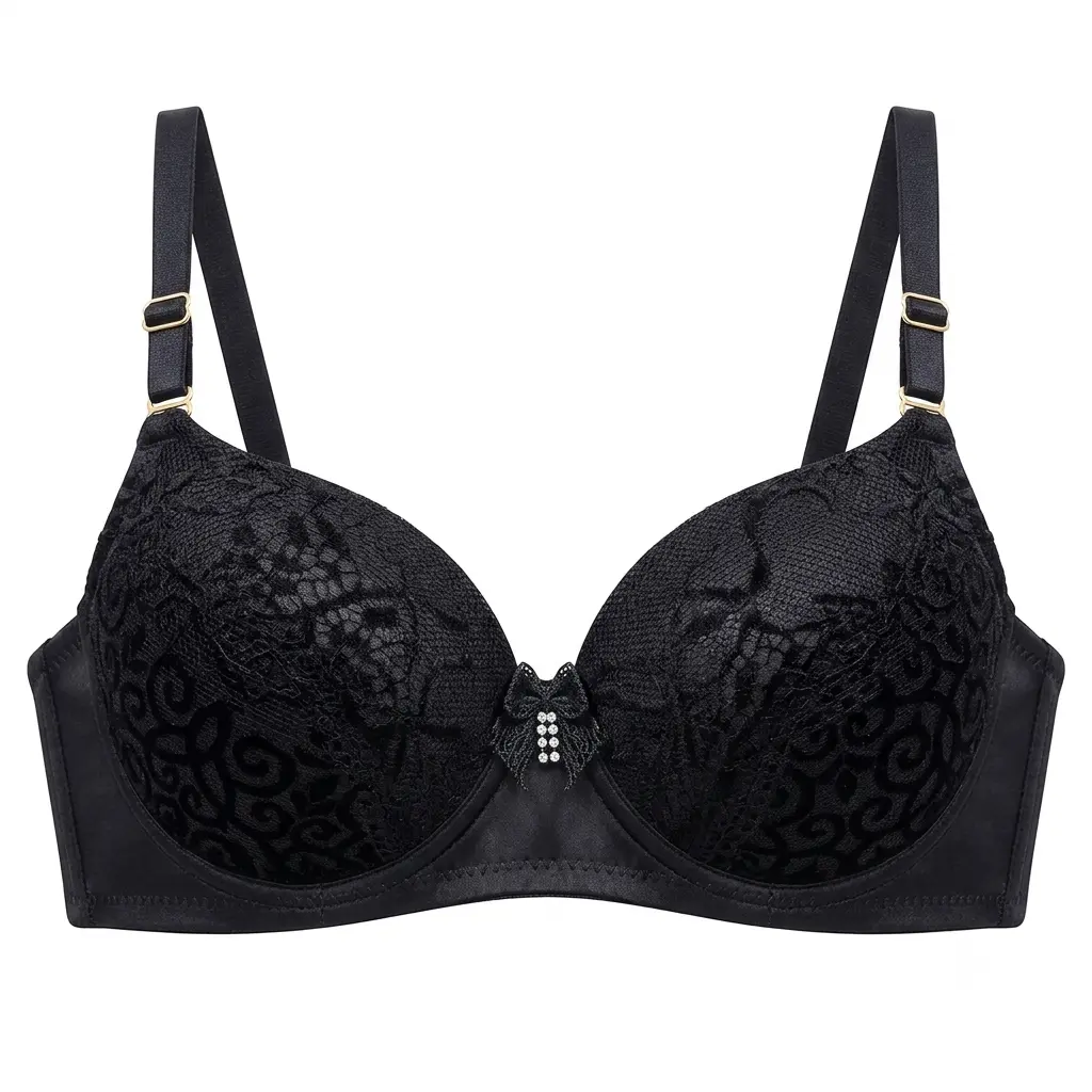 Women's Premium Black Lace Full-Coverage Padded Bra Elegant Underwired T-Shirt Bra for Everyday Comfort Product image show front