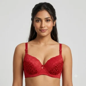 Women’s Premium Maroon Lace Padded Bra | Elegant Underwired Full-Coverage T-Shirt Bra