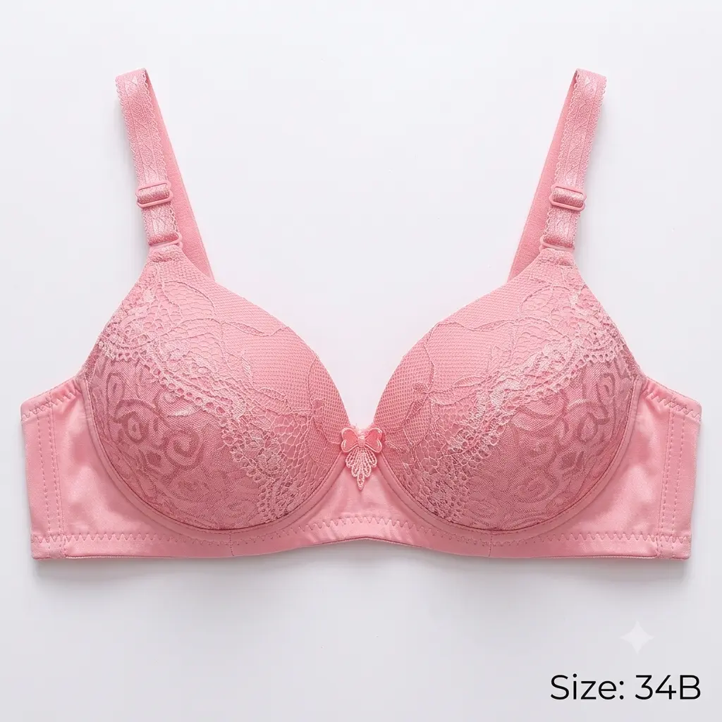 Women's Premium Pink Lace Padded Bra Elegant Underwired Full-Coverage T-Shirt Bra product show front