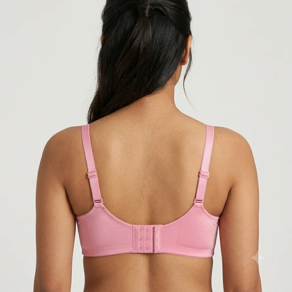 Women's Premium Pink Lace Padded Bra Elegant Underwired Full-Coverage T-Shirt Bra woman wear back show