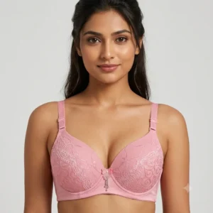 Women’s Premium Pink Lace Padded Bra | Elegant Underwired Full-Coverage T-Shirt Bra