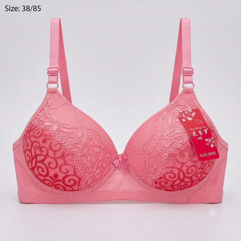 Women's Premium Rose Pink Lace Padded Bra Elegant Underwired Full-Coverage Bridal T-Shirt Bra Product front show