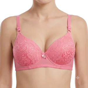 Women’s Premium Rose Pink Lace Padded Bra | Elegant Underwired Full-Coverage Bridal T-Shirt Bra