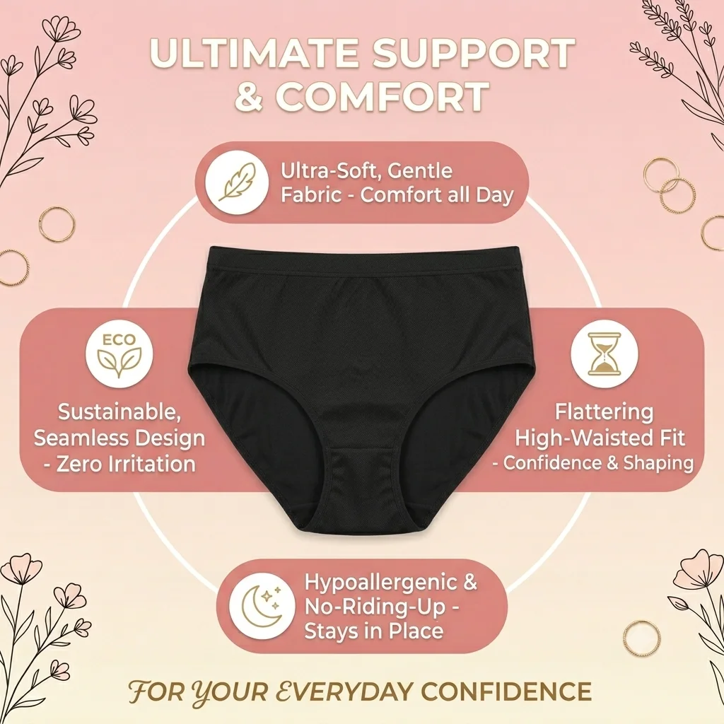 Women’s Seamless Mid-Waist Panty – Breathable Soft Comfort - Black Product Benefits