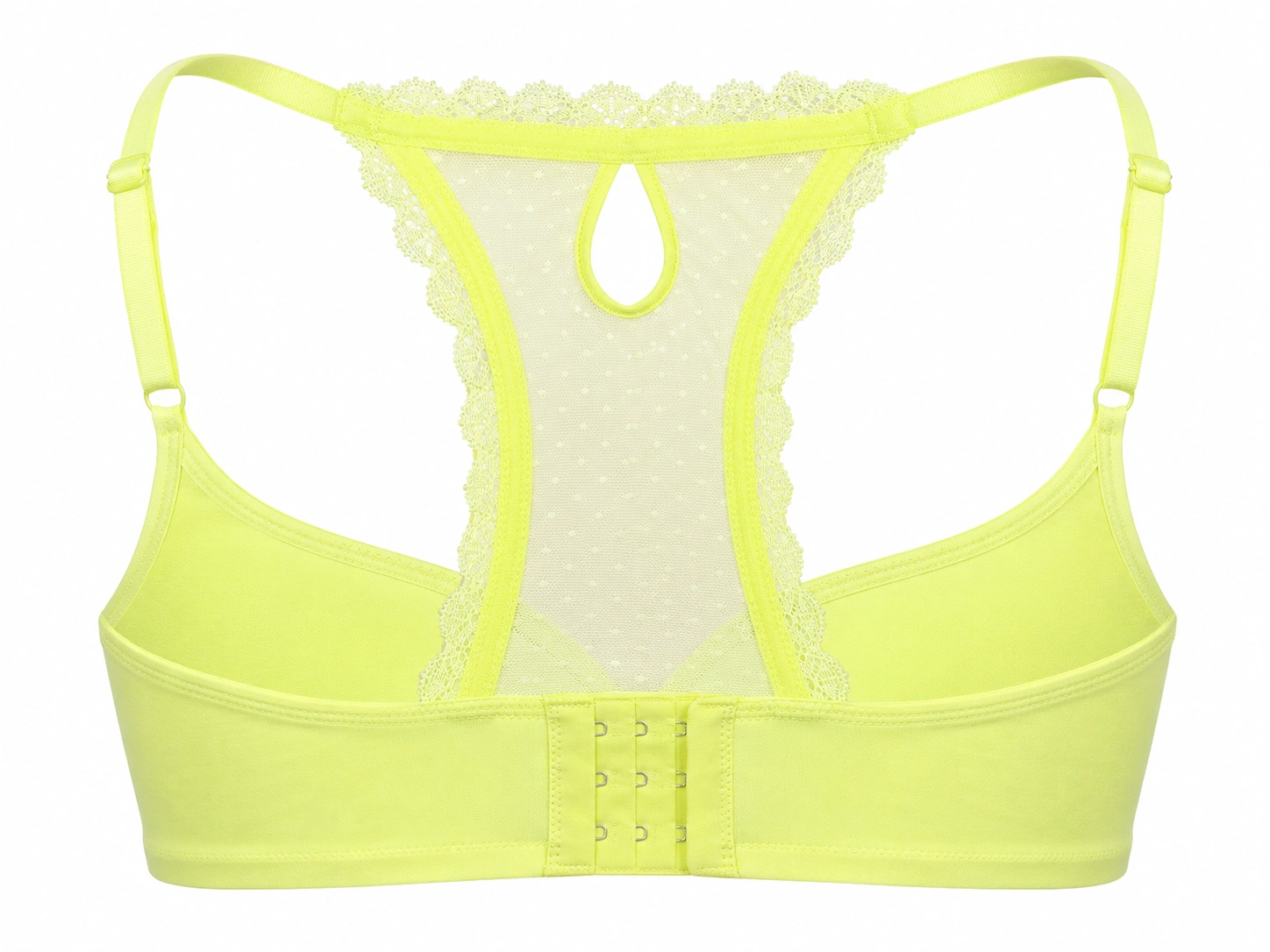 Women’s Vibrant Lime Seamless Bra – Elegant Lace Racerback with Adjustable Straps - Lime Green Product back view 2