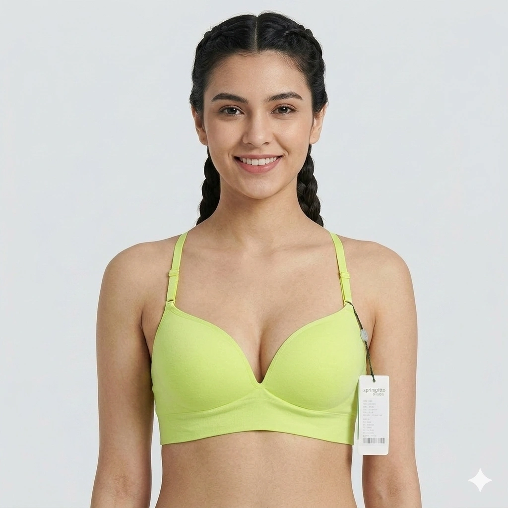 Women’s Vibrant Lime Seamless Bra – Elegant Lace Racerback with Adjustable Straps - Lime Green women wear front