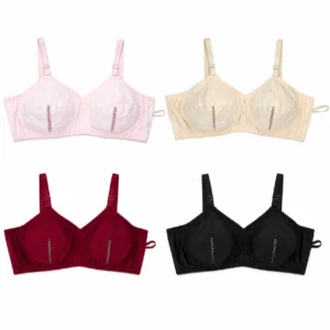 Pack of 4 Non-Padded Wire-Free Everyday Bras for Women – Pink, Skin, Mehroon & Black | Soft Comfortable Full Coverage Bra