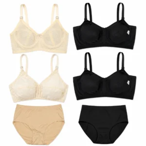 Pack of 6 Women’s Black & Skin Cotton Wire-Free Non-Padded Lingerie Set | 4 Bras + 2 Panties