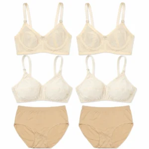 Pack of 6 Women’s Black & Skin Cotton Wire-Free Non-Padded Lingerie Set | 4 Bras + 2 Panties back view