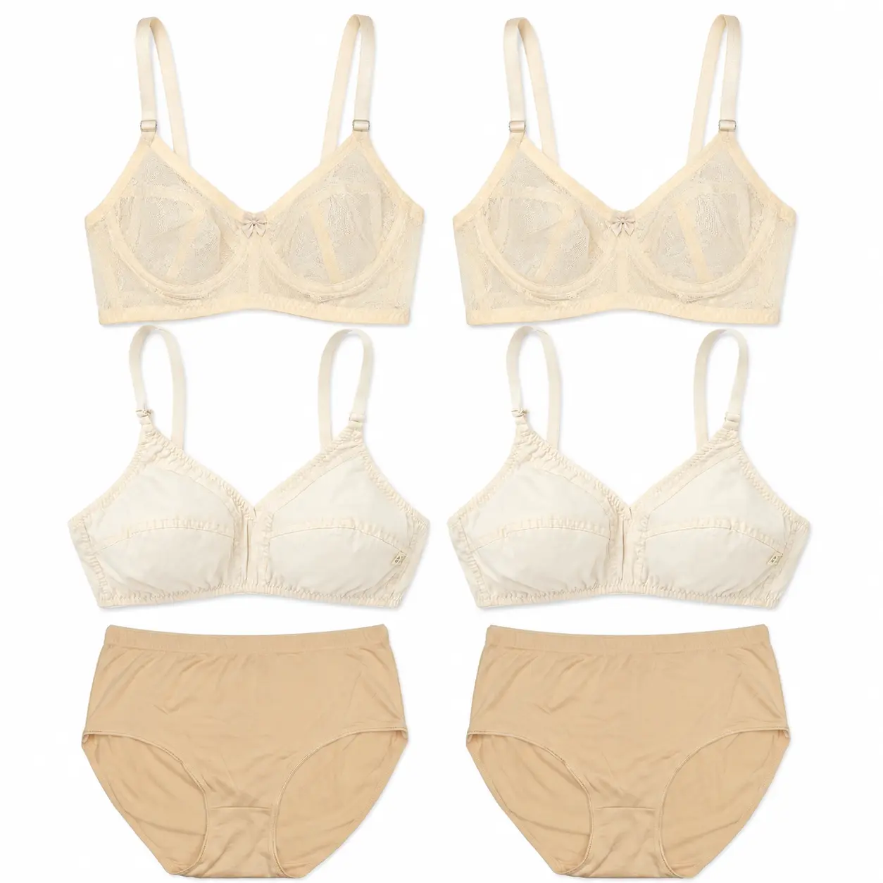 Pack of 6 Women's 4 Skin Cotton Wire-Free Non-Padded Lingerie Set 4 Bras + 2 Panties