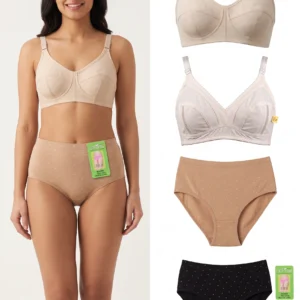 Neepas 3-Piece Lingerie Pack – 1 Gersy Fabric Bra, 1 Creamy Fabric Bra & 1 Cotton Brief (Skin or Black)